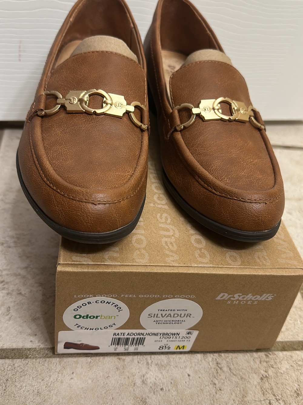 Dr. Scholl's Women's Honey Brown Leather Loafers with Gold Bit